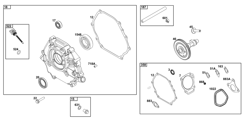 Crankcase Cover/Sump Group Diagram and Parts List for 25T237-0331-H5 200000 - 399999 Briggs and Stratton Engine